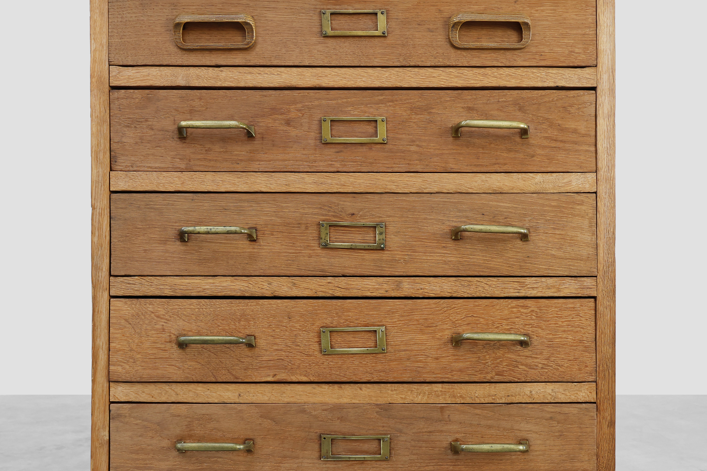 Industrial Oak Filing Cabinet with Brass Handles, United Kingdom, 1920sthumbnail